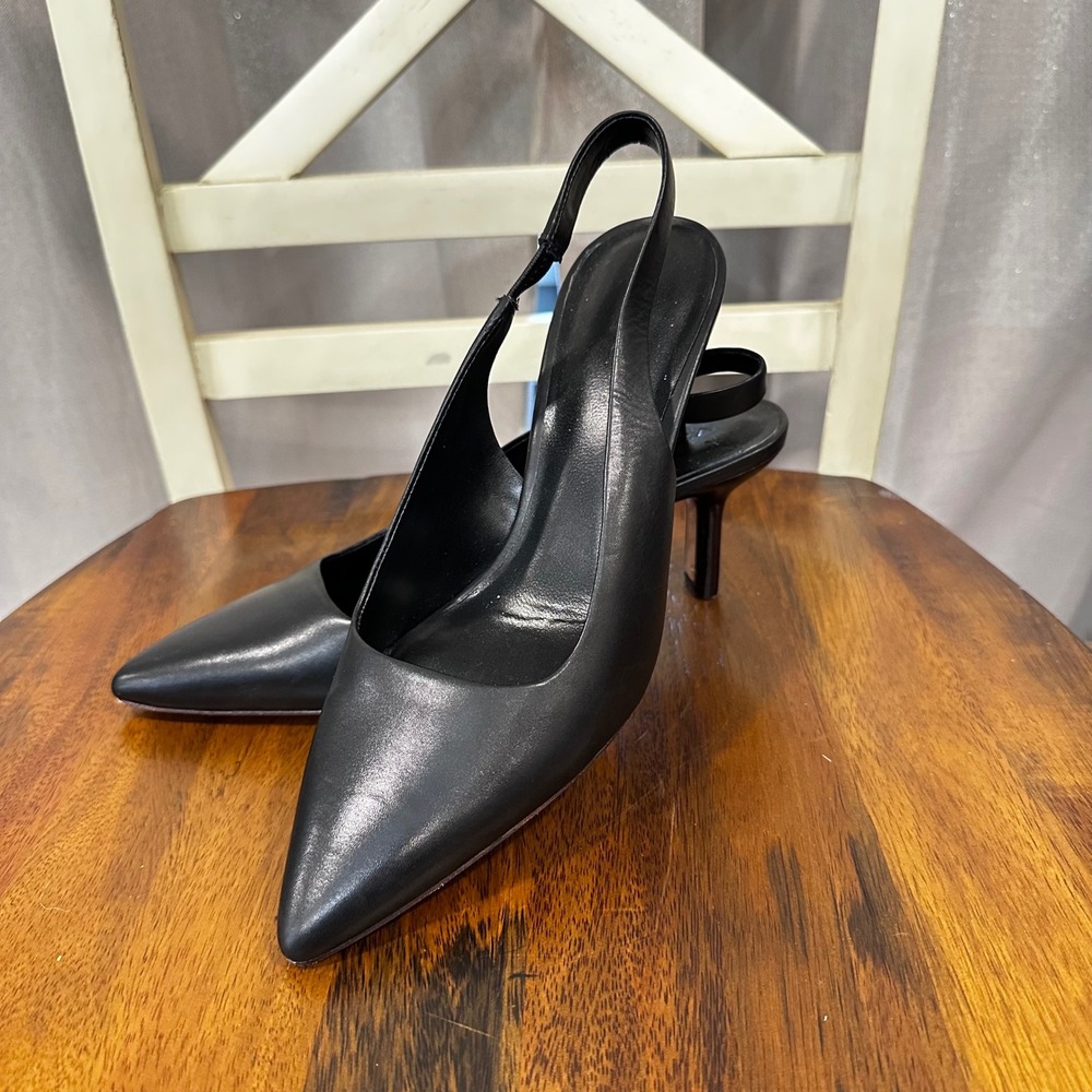 Vince Slingback Heels Women Black Leather Pointed Toe Italian Quiet Luxury 7.5M